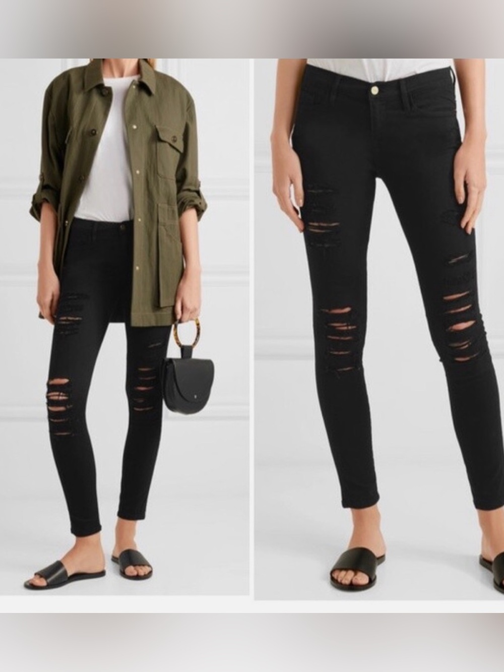 FRAME DENIM Le Skinny D’Jeanne Black SKINNY JEAN WITH HOLES